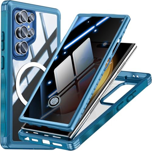 TOPF&B Magnetic Case for Samsung Galaxy S25 Ultra,Privacy Cover[Compatible with MagSafe],built-in Tempered Glass and Camera Lens Protector,360 Degree Full Body Case for Samsung S25 Ultra,Blue