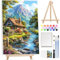 Bowetile Village Peinture par Numéros pour Adultes Avec Cadre, Kit Peinture par Numéros pour Adultes Débutants Kit Toile avec Chevalet en Bois, DIY Peinture Acrylique pour Décoration 20x30cm