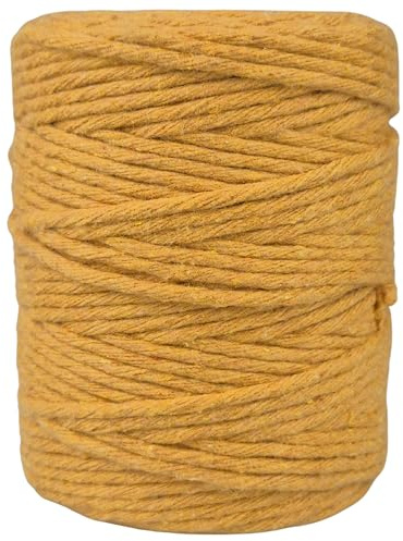 APREGGIO Corda Macramé 3mm x 100m, Filato di Cotone a Torsione Singola (Single Twist) per Arazzi, Portapiante e Decorazioni DIY – Colore: Giallo Senape | Corda di cotone intrecciata singola, per arazzi, 3 mm, 100 m, inodore, adatta per alimenti, ecologica, fai da te