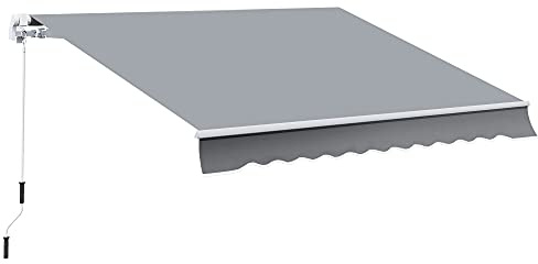 Outsunny Toldo Manual Retráctil 395x245 cm, Toldo Exterior Terraza con Ángulo Ajustable, Brazo Articulado, Montaje a Pared, Estructura de Aluminio, Anti-UV e Impermeable, para Jardín, Gris
