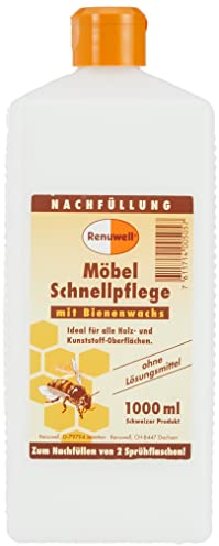 Renuwell Möbel Schnellpflege mit Bienenwachs, 1 Liter – Reinigung und Pflege für Möbel und Holzoberflächen, entfernt Staub & Fingerabdrücke, frischt Farben auf, Schweizer Qualität