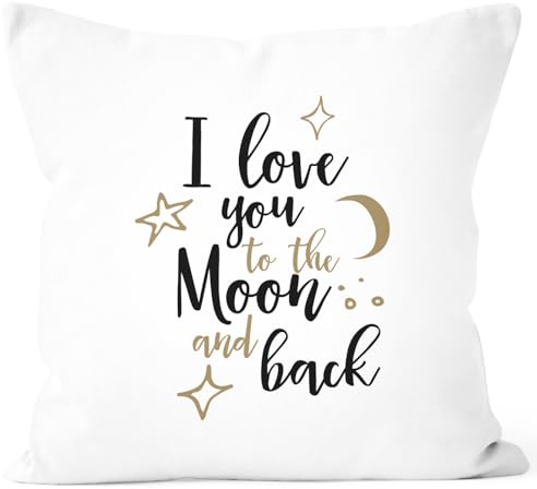 MoonWorks Kissenbezug für Freund, I Love You to the Moon and Back, Geschenk Liebe Freundschaft, 40x40, Baumwolle, Weiss Unisize