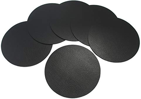 Lederfabrik Garnier® Lot de 6 dessous de verre ronds - Antidérapants et lavables - Protection parfaite de la table - En cuir noir - Fabriqué en Allemagne