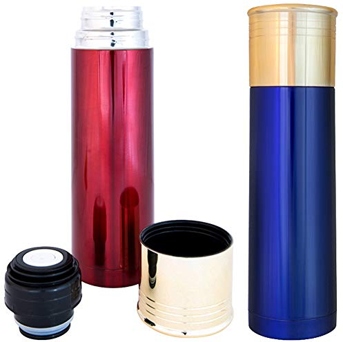 Kombat Tactical Shooting Flask Shotgun Cartridge Thermos 750ML Metal Stainless Steel Hot Cold (Metallic Blue) (Red)