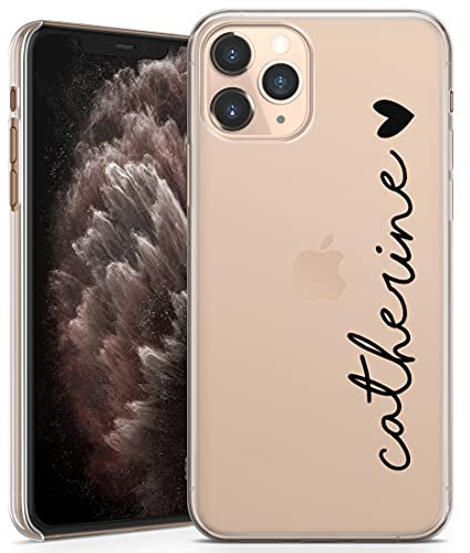 TULLUN Personalised Phone Case for iPhone 6 plus / 6s plus - Clear Hard Plastic Custom Cover Name & Heart Text Individual Style Your Initials Name Text - Black Name & Heart