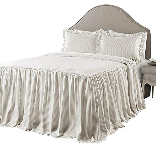 Lush Decor Weizen Ticking Streifen Tagesdecke Vintage Chic Bauernhaus Stil Leicht 3-teiliges Set King