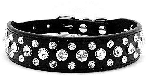 haoyueer Halsband aus Kunstleder mit Strass für Hunde oder Katzen, Größe L, Schwarz