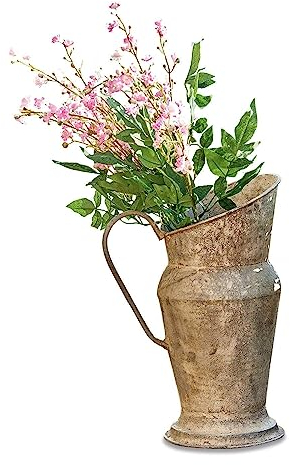 Loberon Krug Asante, nostalgische Form, charmantes Deko-Objekt, für Trockenblumen & Zweige, Gartenzubehör, Gartendekoration, Eisen, antikcreme