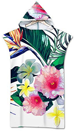 FANSU Badeponcho Strand Poncho Kapuze, 3D Flamingo Mikrofaser Strandtücher Handtuch Bademantel Badetuch Duschtücher Handtücher Für Umziehhilfe Damen&Herren (75 * 110cm,Weißer Sommer)