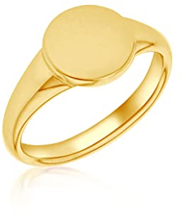 Tuscany Silver Unisex Sterling Sliver Yellow Gold Plated 9.5mm Round Signet Ring