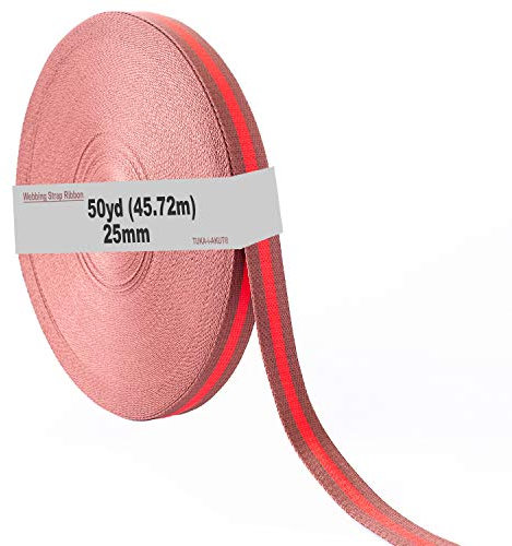 TUKA-i-AKUT 46 Meter x 25mm Polyester - 1,3mm Stark - Mehrfarbiges Gurtband aus Polyester - 46 Meter (50YD) Länge und 25 mm Breite, Braun/Rot, TKB5074 brownred