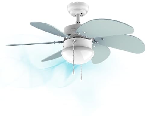 Cecotec Ventilador de techo EnergySilence 3600 Vision Sky. 50 W, Diámetro 92 cm, Lámpara, 3 Velocidades, 6 Aspas reversibles, Función Verano/Invierno, Interruptor de Cadena, Blanco/Azul