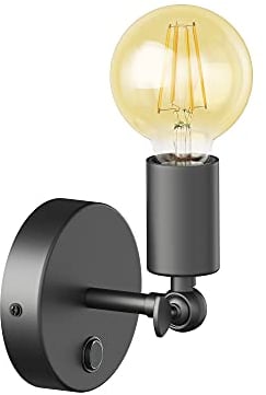 ledscom.de Vintage Wand-Leuchte FETRO Schalter, schwarz, schwenkbar + LED Lampe gold max. 818lm, 3-Stufen dimmen, extra-warmweiß