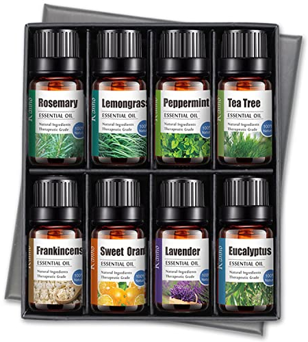 Bio Ätherische Öle 8-er Set - Wohlbefinden und Harmonie | Lavendel, Pfefferminz, Teebaum, Süße Orange, Eukalyptus, Zitronengras, Rosmarin, Weihrauch | 100% Naturrein | Aromatherapie, Aromadiffuser