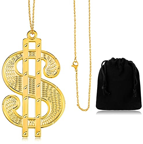 Yaomiao Gold Kette Kostüm Gefälschte Gold Kette Dollarzeichen Halskette Rapper Kette Kostüm für Jungen Mädchen Erwachsene Männer Frauen Dollar Medaillon Kette Geburtstag, Einheitsgröße