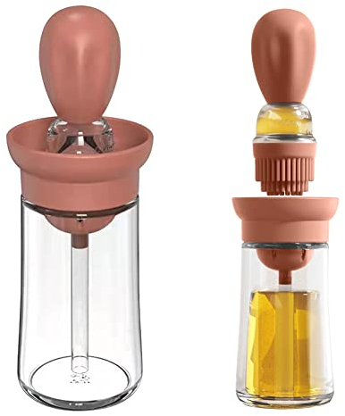 Bouteille d'huile avec Pinceau, Pinceau de Pâtissier en Silicone Portable Bouteille Huile en Verre Distributeur Huile avec Brosse pour Liquide, pour Cuisine et Barbecue sans BPA (rouge)
