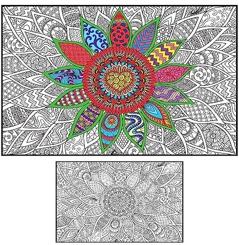 Mandala-Poster zum Ausmalen für Erwachsene und Kinder, großes Wandmalposter für Klassenzimmer, Büro, Familie, riesige Malposter, kollaborativ, großes Malblatt, riesige Malseite, Jumbo-Bodengröße