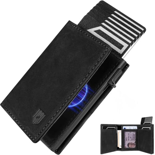 DODENSHA MagSnap Portmonee Herren I Slim Wallet mit Münzfach I Kreditkartenetui Geldbeutel für 10+ Karten I Magnetischer Verschluss Geldbörse Herren I RFID Schutz I schwarz