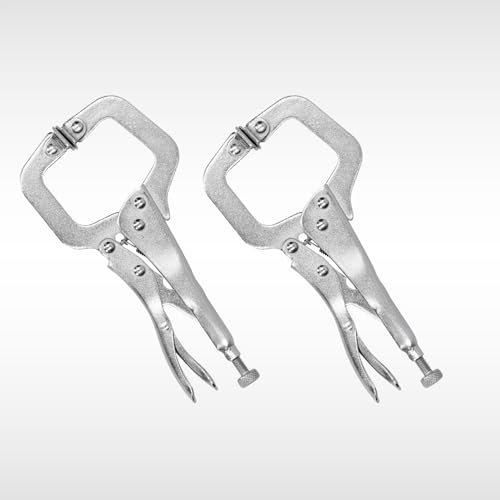 Dunnet Tools 2pc C-clamp Locking Pliers 4 Inch C Clamp Heavy-Duty Woodworking Clamps Set Adjustable Nickel Plated C Pliers for Pocket Hole Joinery DIY Cabinetry Welding Carpentry