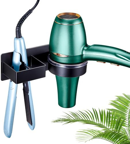 WAYASI Hair Dryer Holders and Straighteners Holder, Black Self Adhesive Hair Straightener Holder Wall Mount Hairdryer Holder Station for Curling Iron, Stainless Steel Hair Tools Organiser for Bathroom