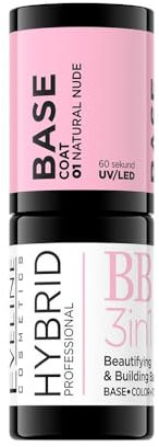 Eveline Cosmetics Hybrid Professionelle Verschönerungs- & Aufbau-Gel-Basis - Nr. 01 Natürlich | Stärkt & Schützt Nägel | Gummibasis mit Harz | Erhältlich in 5 Farben