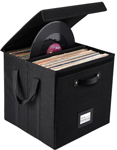 Homward Boîte de rangement pour disques vinyles – Étui en tissu de lin de 33 cm pour rangement d'album LP, empilable et pliable – Bacs cubiques avec couvercle pour plus de 120 personnes