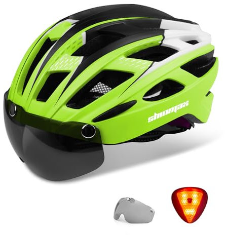 Shinmax Fahrradhelm Herren Damen Fahrradhelm mit Visier Magnetische Abnehmbarer Schutzbrille Fahrradhelme mit Licht für Erwachsene Radhelm Einstellbarer MTB Helm (Fluoreszierendes Grün, M:54-58cm)