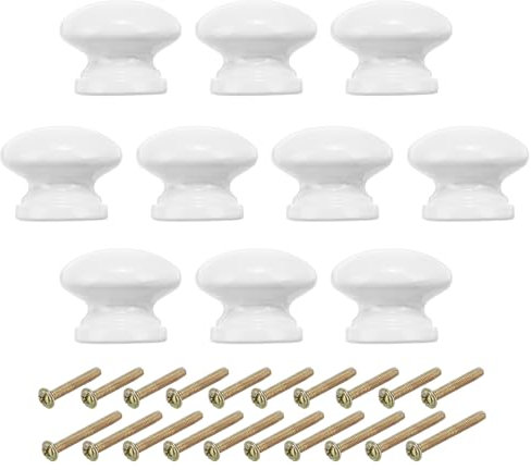 PATIKIL 1-3/8 Inch Round Drawer Knobs, 10 Pcs White Wood Handles with Screws for Kitchen Cupboard Furniture Door