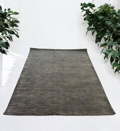Rug Studios Teppich GABBEH PLAN Gaia | Handgearbeitet | Farbe: Anthrazit; Größe: 120x170 cm | strapazierfähig und leicht zu reinigen | Wohnzimmer | Schlafzimmer
