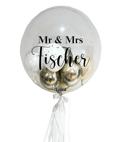 Mr & Mrs - Bubble Fabrik - Personalisiertes Ballongeschenk: Durchsichtiger Heliumballon mit Bunten Ballons, Geschenk zur Hochzeit, Hochzeitsmitbringsel