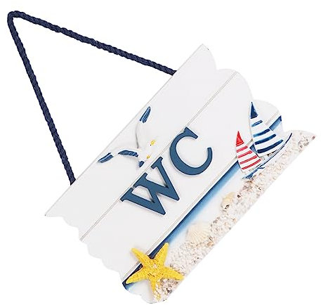 UPKOCH Door Sign Wooden Toilet Board Mediterranean Style Toilet Hanging Board for Bathroom Decoration Home Shop Star Pattern