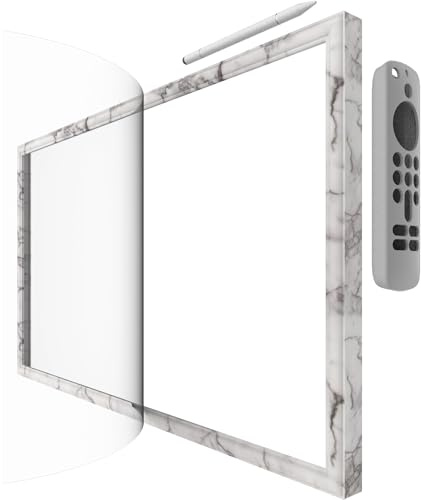 White Marble Decorate Frame for Echo Show 21,Include:Frame,Screen Protector,Stylus,Alexa Voice Remote Case (White Marble)