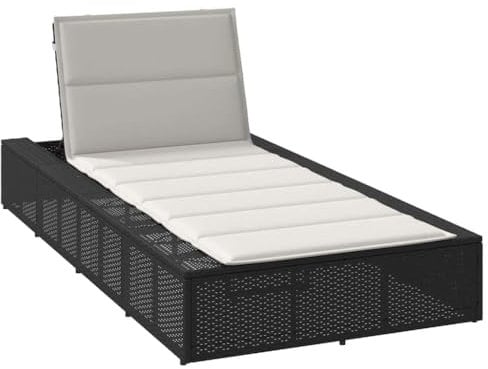 Massbinet Sonnenliege mit schwebender Doppelliege Wetterfest Outdoor Bett Auflage Poly Rattan Schwarz und Creme
