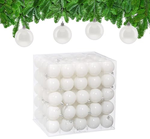 Relaxdays Palline di Natale, Set da 100 Palle Albero, Addobbi Natalizi, ∅ 6 cm, Sfere in Plastica Lucida, Bianco