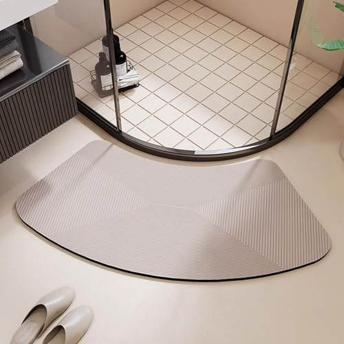 Kieselgur Badematte, schnell trocknend, rutschfest, geschwungene Ecken, Design für Innendusche, leicht zu reinigender Kieselstein-Teppich (B 45 x 90 cm)