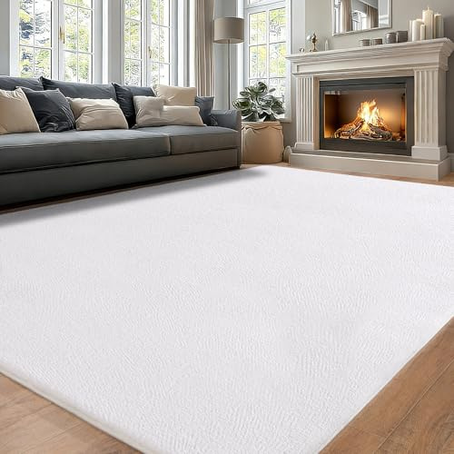 iEvery Teppich Wohnzimmer 160x230 - Waschbarer Kuscheliger Kurzflor Teppich Moderner Wohnzimmerteppich, Weich & Pflegeleicht Carpet rutschfest für Schlafzimmer, Bettvorleger & Kinderzimmer, Weiß