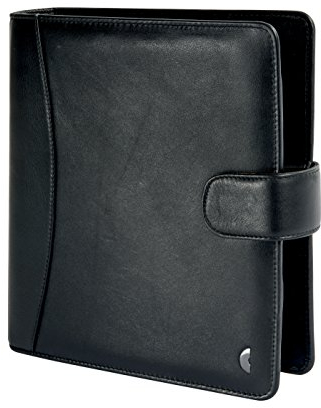 Chronoplan 50172 nachfüllbarer Terminplaner / Organizer / Terminkalender Mappe aus Premium Vollrindleder (Format A5 (220 x 240 mm) mit Lasche, Ringbuch, ohne Kalendarium) schwarz