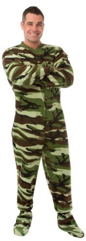 Big Feet Camouflage Polaire Adulte aux Pieds de Pyjama avec Drop Seat X-Grand Vert