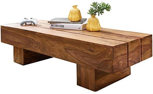 FineBuy Couchtisch Massivholz 120 cm breit Design Wohnzimmertisch braun Landhausstil Beistelltisch
