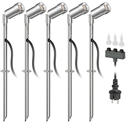 ledscom.de LED Gartenstrahler Spico mit Erdspieß für außen IP44 je 105lm warm-weiß 5er Set