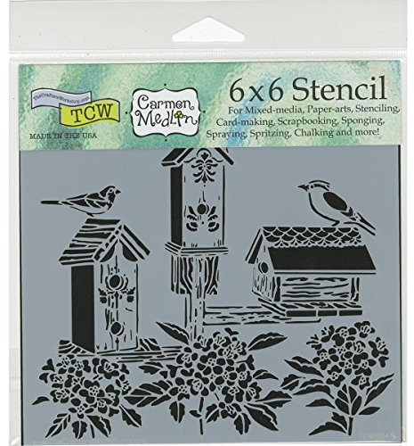 The Crafters Workshop Bird Houses Stencil, Transparent, 6 x 6-Inch (18 x 16 x 0.1 cm)