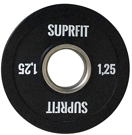 Suprfit Mini PU Bumper Plates - gummierte Hantelscheibe für Techniktraining mit der Hantelstange, Gewicht: 1 x 1,25 kg, Stahlring mit 50 mm Durchmesser, Farbe: Schwarz