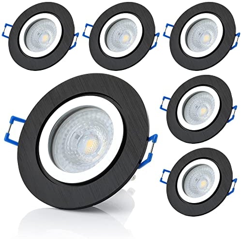 Sweet Led 6x LED Einbaustrahler GU10 230V IP44 Aluminium – Spots Schwarz inkl. Leuchtmittel (7W 3000K warmweiß) 68mm – Deckenleuchte für Bad, Küche & Feuchträume