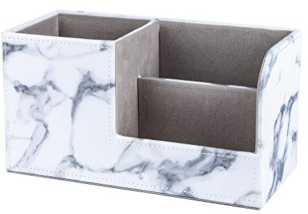 MengH-SHOP Organiseur de Bureau Multi-fonctionnels Pot à Crayons en PU Cuir 3 Compartiments BoîTe de Rangement de Bureau pour Fournitures de Bureau, Cartes De Visite, Stylos (Motif Marbre)