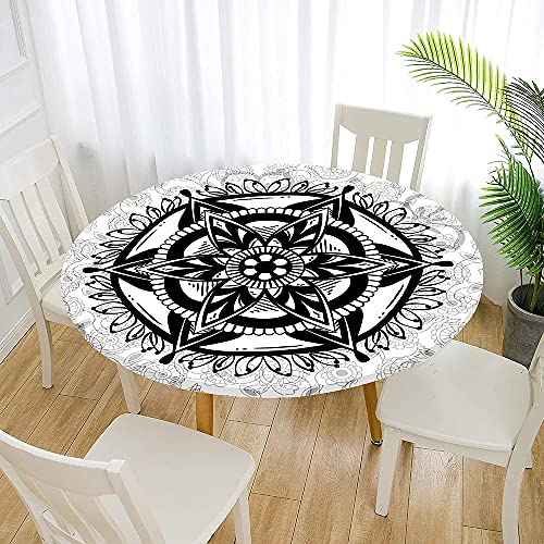 FANSU Runde Tischdecke Garten Abwaschbar, 3D Motiv Serie Polyester Fleckschutz Tischdecken Größe wählbar für Gartentisch, Outdoor in Kiche, Haushalt & Wohnen (Schwarz und weiß,120cm)