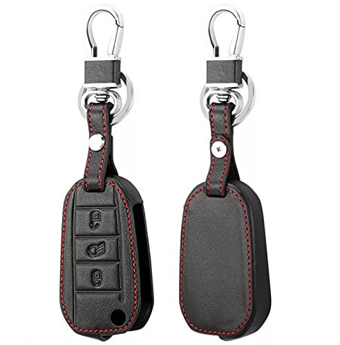 BASTKBOY Housse de Protection pour clé à Distance de Voiture en Cuir pour Porte-clés pour Peugeot 3008 308 RCZ 508 408 2008 407 307 4008 Housse de clé à 3 Boutons