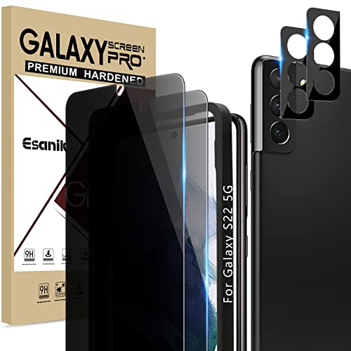 Esanik Sichtschutz für Samsung Galaxy S22 6,1 (2+2 Stück), 2x PET Sichtschutzfolie (Nicht-Glas) mit 2x Kameraschutz, 7H Härte Anti-Spy Privacy Display Folie