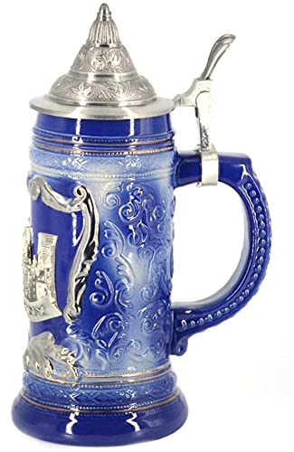 PBTMCD Germany 3D Ceramics Beer Stein Mug with Lid, 600ml High capacity Vintage Tavern Tankard Mug, Party Bar Decoration Whiskey Drinking Vessel Halloween Coffee Tea Big Cup Viking Mug,H