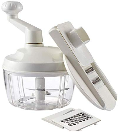 Samnuerly White Manual Food Chopper,Kitchen Home Manual Food Chopper Blender, Slicer Dicer BPA Free Mixing Bowl