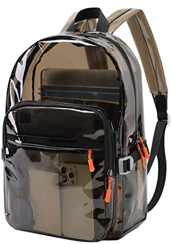 TINYAT Transparenter Rucksack Durchsichtig Schwarz Rucksack Wasserdicht Schulrucksack PVC lässiger Modischer Stadionzugelassener,9064